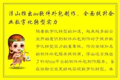 浮山推出iOS软件外包制作，全面提升企业数字化转型实力